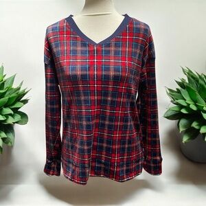 Nautica Womens Fleece Pajama Sweater Top Christmas Plaid Super Soft Size XS